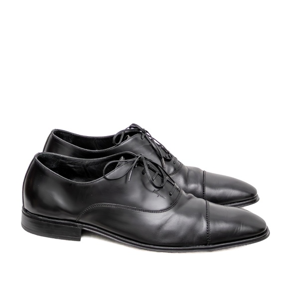 Salvatore Ferragamo Black Leather Cap-Toe Oxfords – Men’s Size US 9.5D - Picture 4 of 13